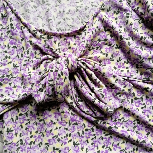 VERO MODA Purple Kimmie Floral Tie Front Top Cottagecore Peasant top XS - Picture 8 of 13